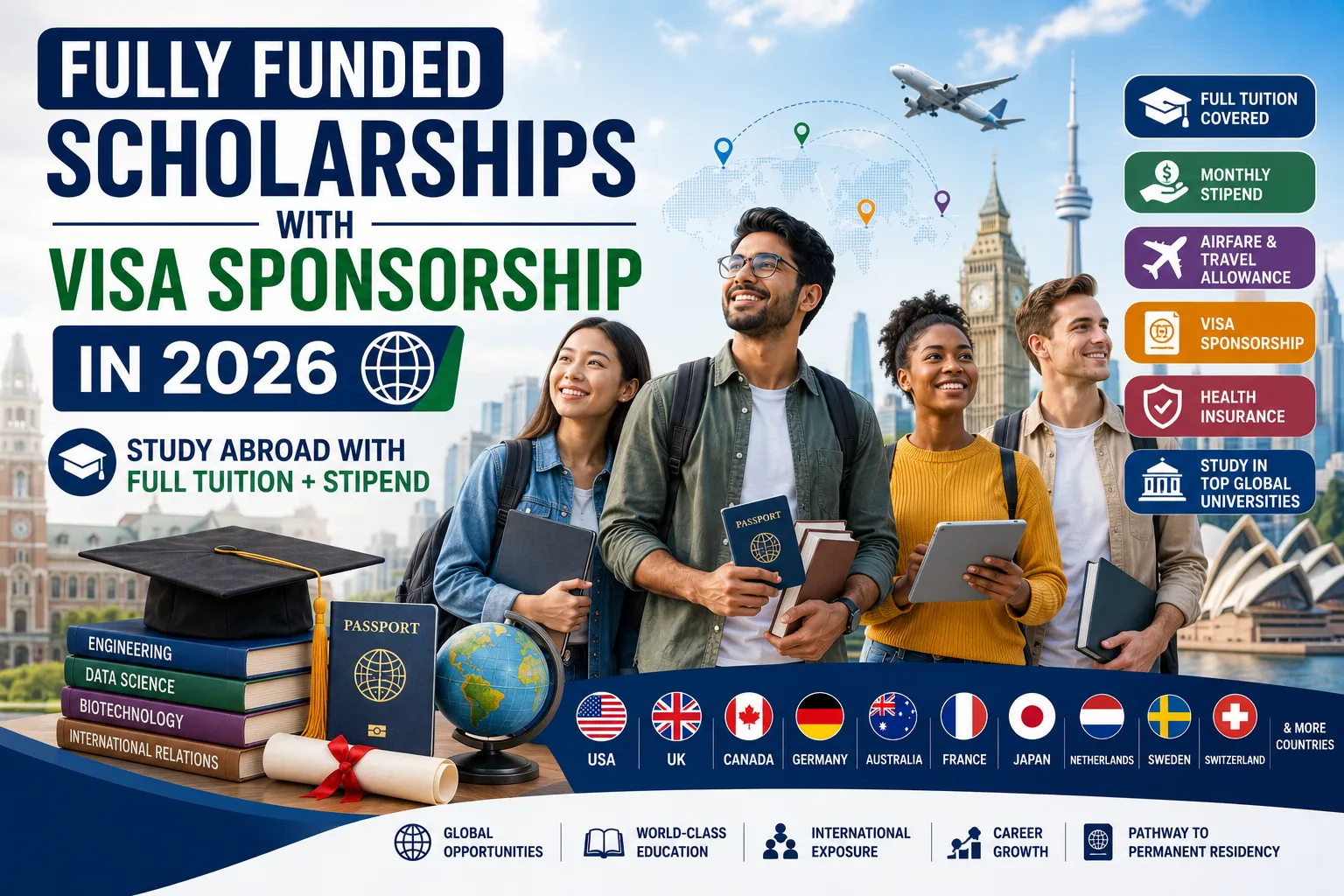 Fully Funded Scholarships with Visa Sponsorship in 2026 – Study Abroad with Full Tuition + Stipend